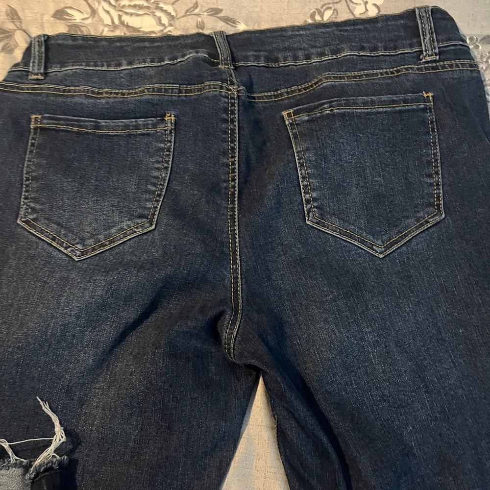 Size 14 one 5 one Dark Blue Distressed Boyfriend Jeans - Picture 7 of 8